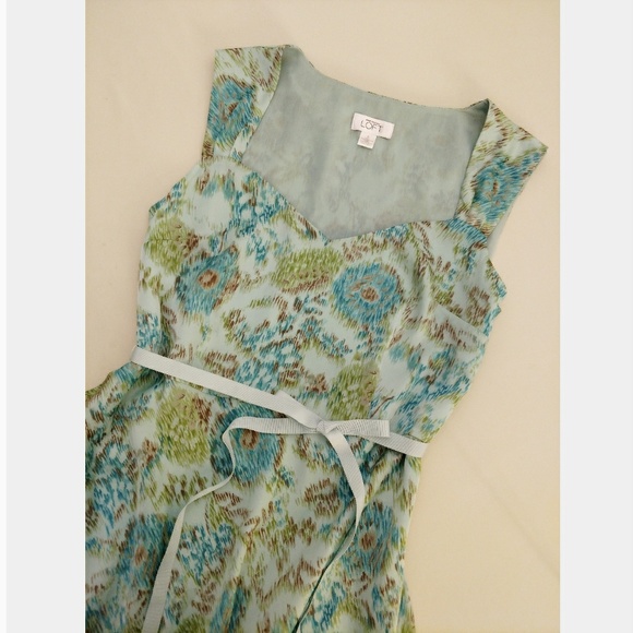 Loft Turquoise & Blue Cap Sleeves Dress - Picture 2 of 6